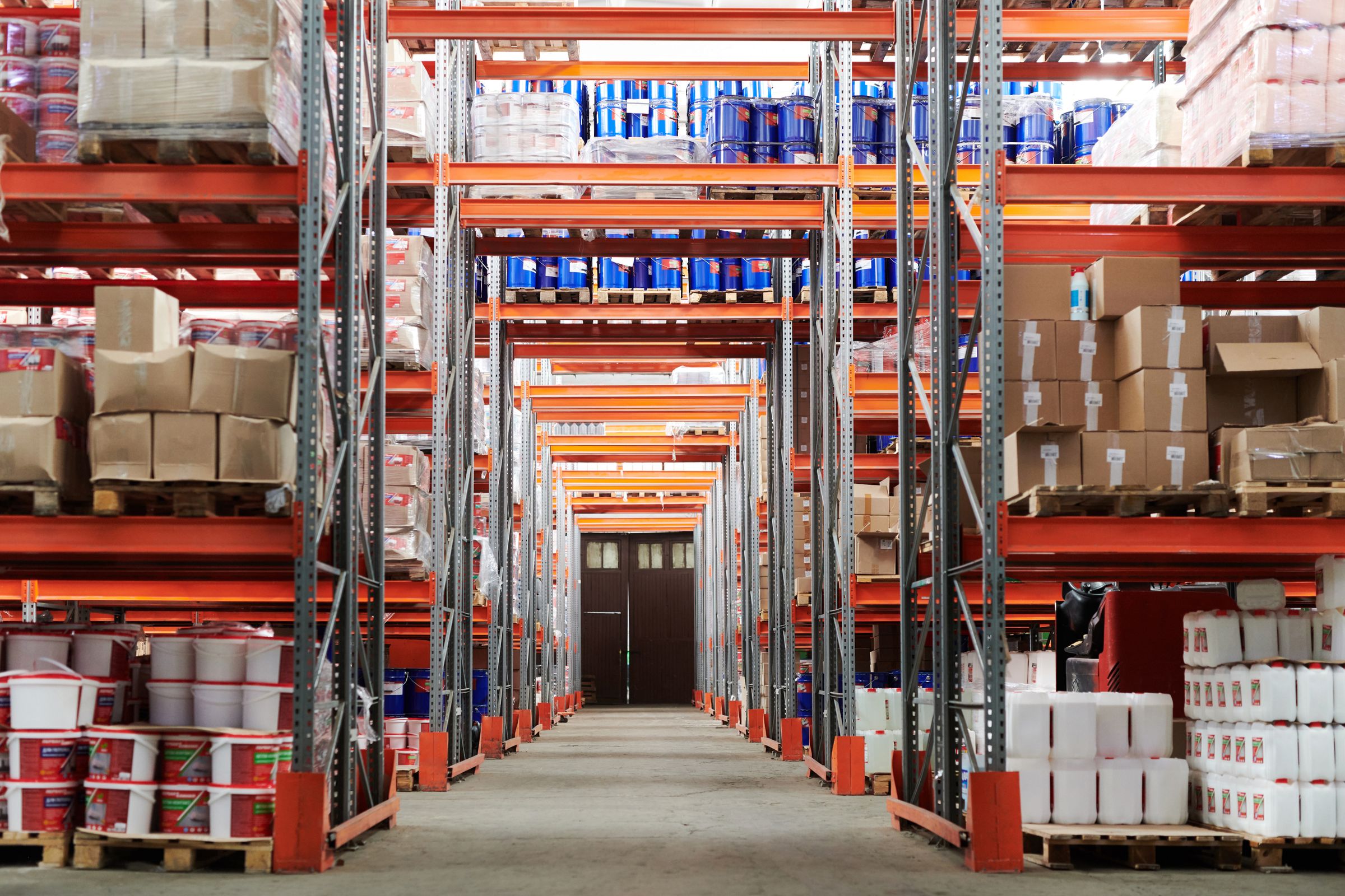 Warehouse floor with stocked shelving