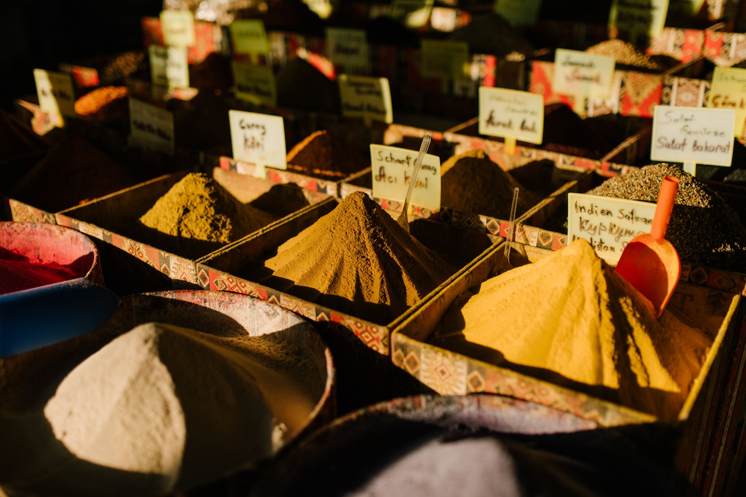 Turmeric, chilli and other ground spices on display